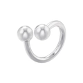 Vue détaillée d'une bague argentée avec deux sphères lisses sur un fond blanc pur - Bague Ouverte Double Sphère / Argenté