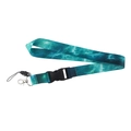 Teal nebula print lanyard with plastic buckle and metal swivel hook for ID badges - KP792-12 Blue Green Nebula