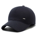 Men's winter baseball cap in dark blue twill fabric with a small silver metal Z detail - Adjustable / Blue
