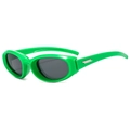 Glänzende grüne ovale Y2K-Sonnenbrille mit dunkelgrauen Gläsern und silbernen Metalldetails - Grüner Rahmen Graue Gläser