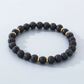 Unisex beaded bracelet with black lava stone, matte agate, and gold-tone spacers - Lava Stone And Matte Agate With Gold Spacers (KB210119-Z)
