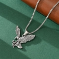 Macro view of silver eagle pendant with detailed feather texture on a box chain - Steel Color Eagle Pendant