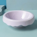 Lavender purple ceramic cat bowl with scalloped edges and elevated stand for neck protection - Ice Cream Style Bowl / Purple