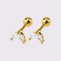 Golden screw-back stud earrings with marquise-cut marquise zircon in a leaf shape - Gold V-Shape Leaf