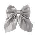 Silver satin hair bow clip for girls featuring a metallic glossy fabric finish - Silver (22)