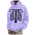 Purple oversized hoodie featuring a black rib cage skeletal print with kangaroo pocket - S / Tops / Purple