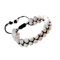 Double-row braided white turquoise bead bracelet with adjustable black wax rope - White Howlite Double Row Woven