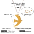 Collier de perles avec pendentif oiseau doré en acier inoxydable et texture martelée - Collier de Perles avec Pendentif Oiseau (JDN0211136)