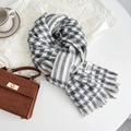 Gray and white houndstooth tassel scarf in soft acrylic fabric for winter warmth - Grey Blue Style (Style 3)