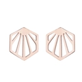 Abstract rose gold hexagonal hollow earrings with artistic geometric shell pattern - Geometric Hexagon Hollow / Rose Gold