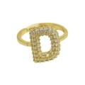 Adjustable gold open ring featuring a crystal-pave balloon style letter D charm - Adjustable Open / Gold-D