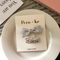 Silver bow hair clips set with glitter rectangular clip on beige display card - Bow + Square Clip