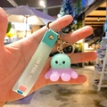 Cute mint green and lavender octopus keychain with Blossom For You wrist strap charm - Glowing Octopus-Green Purple