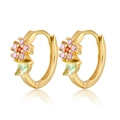 S925 silver hoop earrings with floral zircon design in gold finish on white background - 925 Silver / Pink Zircon-Gold