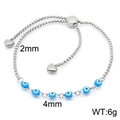 Adjustable evil eye chain bracelet with blue beads and heart charms in polished finish - Blue Evil Eye Style (KB169509-Z)