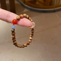 Tiger eye beaded bracelet featuring brown stones with red and light blue accents - 25# Bracelet - Brown and Red