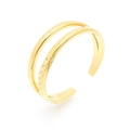 Verstellbarer goldener zweischichtiger Blattring mit Hammerschlag und glatter Optik - Doppellagiger Gehämmerter Stil (KR103122-LK)