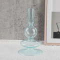 Transparent blue borosilicate glass candlestick with multi-layered spherical design - Light Blue