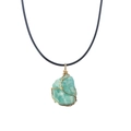 Irregular raw teal crystal pendant wrapped in gold wire with a black cord necklace - Amazonite