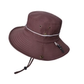 Sombrero de sol marrón oscuro de ala ancha para hombre con barbijo ajustable exterior - café