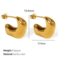 Irregular C-shaped earrings in 18K gold plated stainless steel, 19.4mm height - Gold