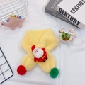 Winter yellow plush kids scarf with Santa doll and festive colorful pom-poms - Christmas Yellow (Santa Claus Decor)