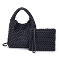 Sac fourre-tout noir tressé imperméable et pochette assortie avec chaîne argentée - gris foncé