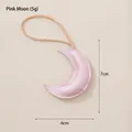 Pink crescent moon leather ornament for Christmas tree with fine stitching and hanging cord - K Pink Moon