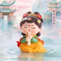 Tang dynasty style lady figurine playing flute in green and yellow traditional dress - 1056-15D Flute
