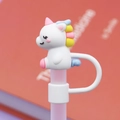Cute white silicone unicorn straw cover for 8-10mm straws with pink and blue mane details - Unicorn / 10mm