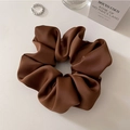 Detailed close-up of a large satin scrunchie in caramel brown on a minimal white background - Large Brown (approx. 13CM)