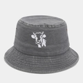 Sombrero de pescador de algodón lavado gris oscuro con bordado de vaca y ojales - Gris