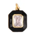 Rectangle gold pendant with black enamel inlay and a large clear step-cut gemstone - Black Rectangle