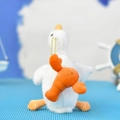 Detailed macro shot of a cute plush white goose holding a small orange lobster charm - Goose with Lobster / 14cm (Bead Chain)