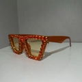 Oversized orange rhinestone sunglasses with cat eye frames and yellow lenses - Orange Frame Orange Rhinestone