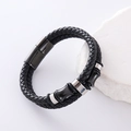 Pulsera de cuero trenzado de doble capa para hombre con cierre magnético plateado - Color Acero