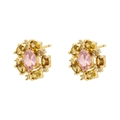 Detailed macro of gold flower stud earrings with pink oval and yellow crystal accents - VE1337 Gold 1 Pair