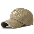 Casquette de baseball vintage en toile délavée vert armée avec patch étoile et broderie - Réglable / Beige