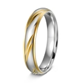 Bague en acier inoxydable bicolore avec accent doré et motifs de feuilles - US 6 / Style femme 4MM