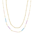 Multilayer gold stainless steel necklace with pink, blue and purple enamel square beads - Gold Purple