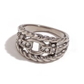 O-Form Geometrischer Hohler Gedrehter Strass Ring-Silber-US 6