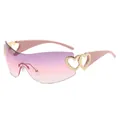 Y2K rimless wrap around sunglasses with purple to pink gradient lenses and heart decor - Purple Pink White Gradient