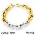 Two-tone gold and silver curved bone link steel bracelet for men with lobster clasp - Gold Silver Bicolor I-Link Chain (KB207209-Z)