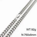 Polished silver cuban link chain necklace in stainless steel 760x8mm size - 8*760mm(KN232876-ZZ)