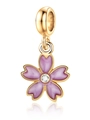 Colgante flor dorada con esmalte morado y gema transparente para joyas DIY - Estilo Flor con Pétalos Violetas Dorada (MDF779)