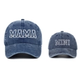 Detail of navy washed cotton baseball caps with MAMA and MINI white 3D embroidery - Navy MAMA+MINI (2-Piece Set)