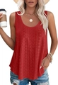 Casual red sleeveless top with eyelet embroidery detail shown on a model - S / Red