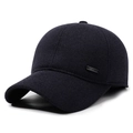 Berretto da baseball invernale in lana da uomo grigio scuro con placchetta in metallo - Regolabile / Blu navy