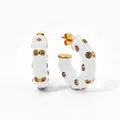 C-shaped stainless steel earrings with white enamel finish and gold-set crystal inlay - White (KDE2017)