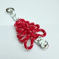Handmade red and white paracord Christmas tree charm with silver metal key ring - White + Red